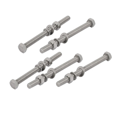 Harfington 5 Set M8x100mm 304 Stainless Steel Hex Bolts w Nuts and Washers Assortment Kit
