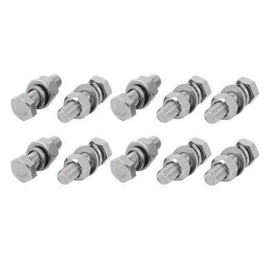 Harfington 10 Set M10x35mm 304 Stainless Steel Hex Bolts w Nuts and Washers Assortment Kit