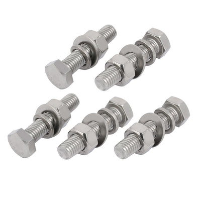 Harfington 5 Set M10x45mm 304 Stainless Steel Hex Bolts w Nuts and Washers Assortment Kit