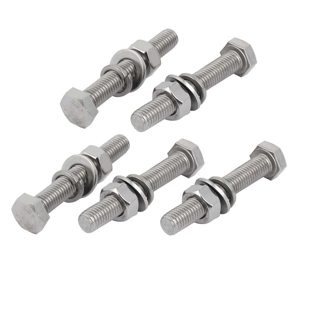 Harfington 5 Set M10x70mm 304 Stainless Steel Hex Bolts w Nuts and Washers Assortment Kit