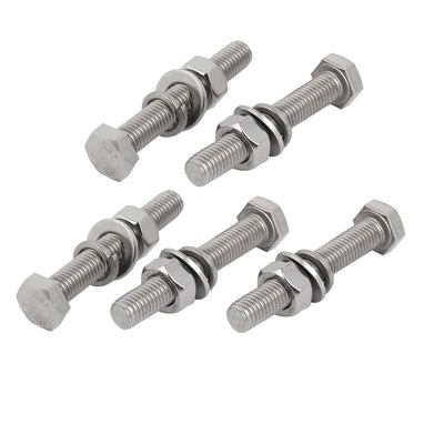 Harfington 5 Set M10x70mm 304 Stainless Steel Hex Bolts w Nuts and Washers Assortment Kit
