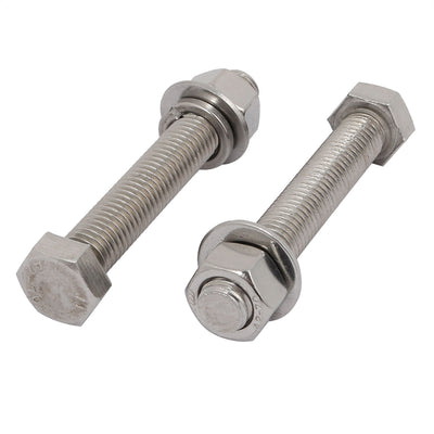 Harfington 2 Set M12x80mm 304 Stainless Steel Hex Bolts w Nuts and Washers Assortment Kit
