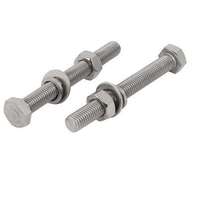 Harfington M14x120mm 304 Stainless Steel Hex Bolt w Washer Nuts Assortment Kit 2pcs