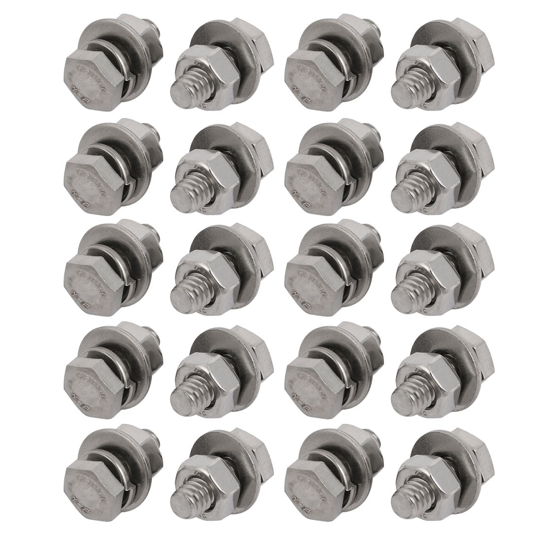 Harfington 20 Set 304 Stainless Steel 1/4"-20 Thread 3/4" Length Hex Bolt Kit w Washer Nut