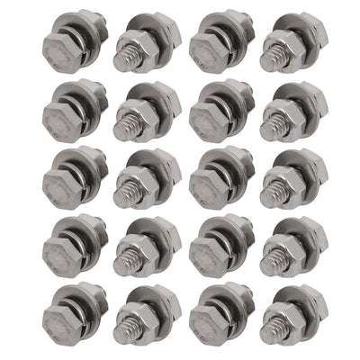 Harfington 20 Set 304 Stainless Steel 1/4"-20 Thread 3/4" Length Hex Bolt Kit w Washer Nut