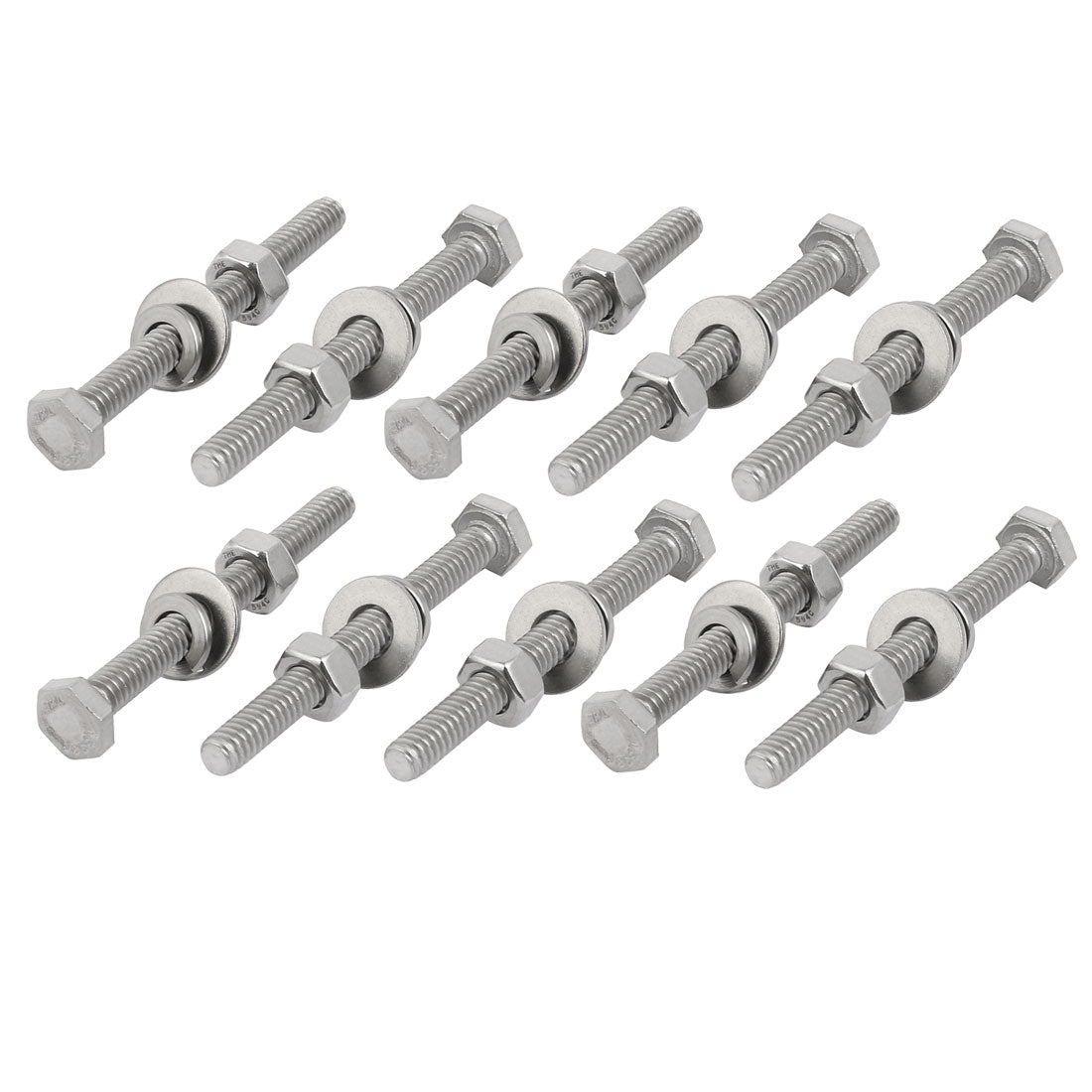 Harfington 10 Set 304 Stainless Steel 1/4"-20 Thread 3" Length Hex Bolt Kit w Washer Nut