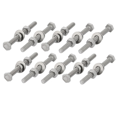 Harfington 10 Set 304 Stainless Steel 1/4"-20 Thread 3" Length Hex Bolt Kit w Washer Nut