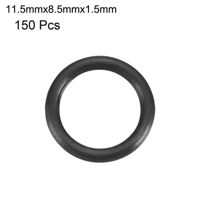 Harfington 150pcs 11.5mmx8.5mmx1.5mm Size Mechanical Rubber O Ring Oil Seal Gaskets Black