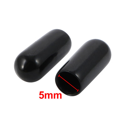 Harfington 150Pcs 5mm Inner Dia PVC Flexible Vinyl End Cap Screw Thread Protector Cover Black