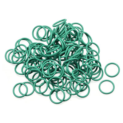 Harfington Fluorine Rubber O-Rings, FKM Seal Gasket for Vehicle Machinery Plumbing, Green, Pack of 100