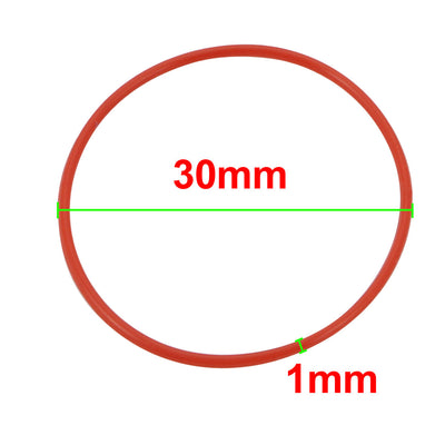 Harfington 150pcs Red 30mm Outer Dia 1mm Thickness Sealing Ring O-shape Rubber Grommet