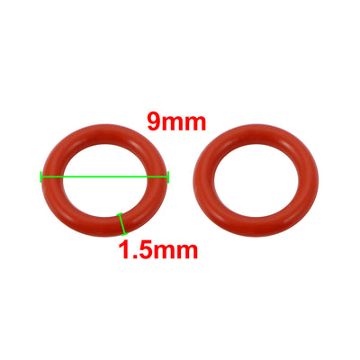 Harfington 150pcs Red 9mm Outer Dia 1.5mm Thickness Sealing Ring O-shape Rubber Grommet