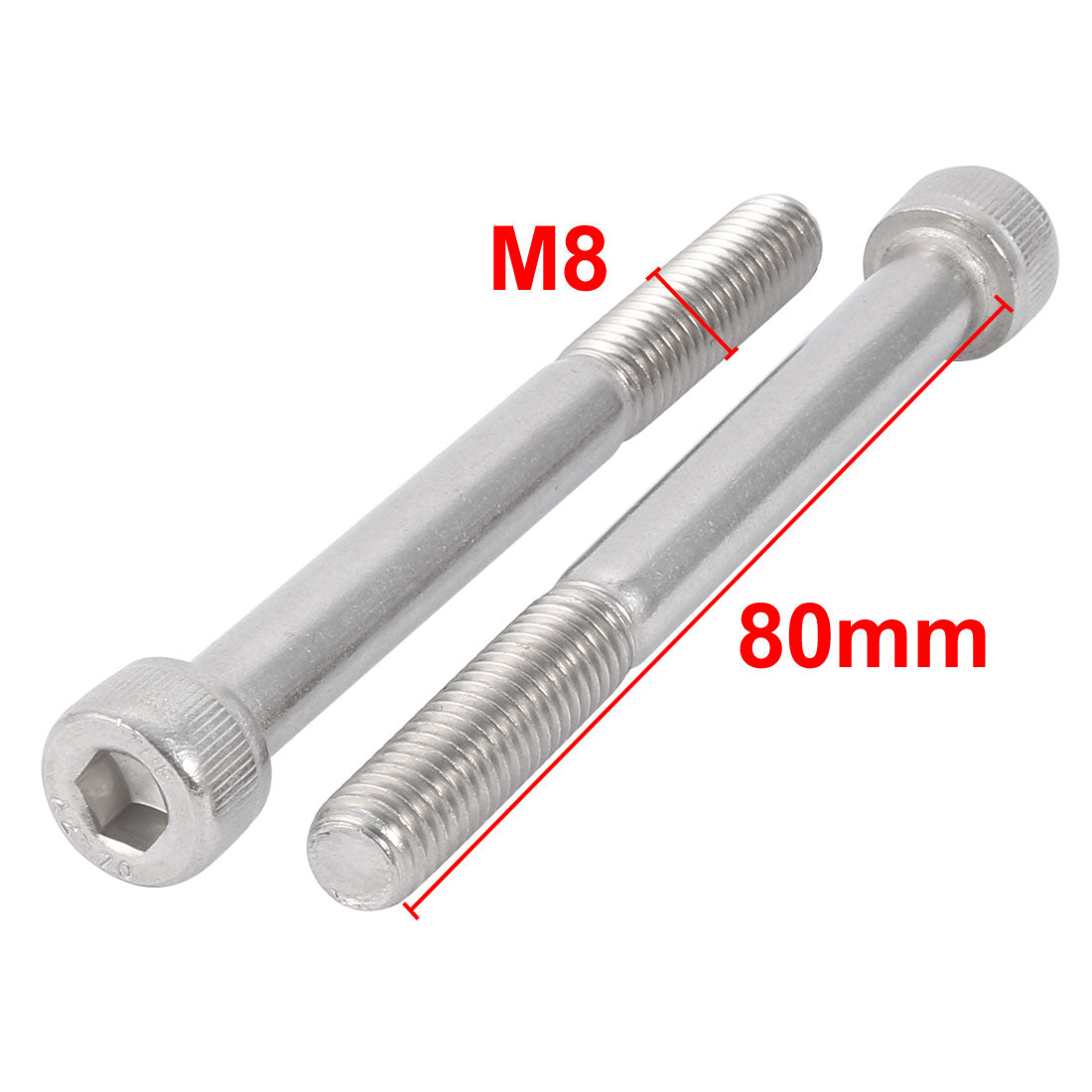 Harfington M8x80mm 304 Stainless Steel 28mm Half Thread Hex Socket Head Cap Screw Bolt 5Pcs