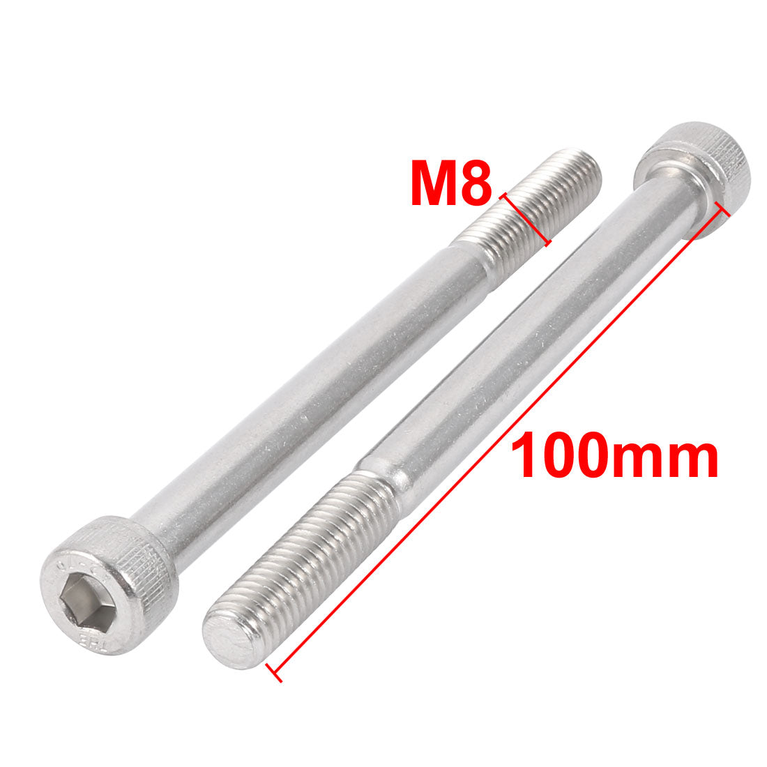 Harfington M8x100mm 304 Stainless Steel 28mm Half Thread Hex Socket Head Cap Screw Bolt 5Pcs