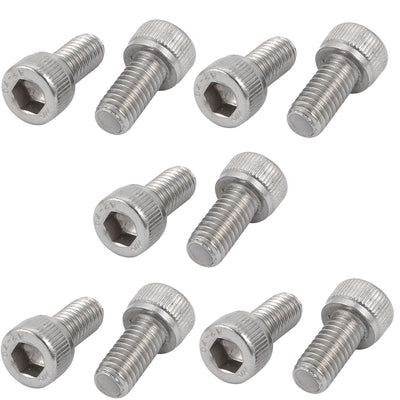 Harfington M6x10mm 0.75mm Pitch 304 Stainless Steel Hex Socket Head Cap Screws Bolts 10pcs
