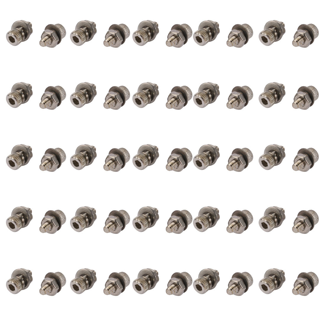 Harfington 50pcs M2x5mm 304 Stainless Steel Knurled Hex Socket Head Bolts w Nut Washer