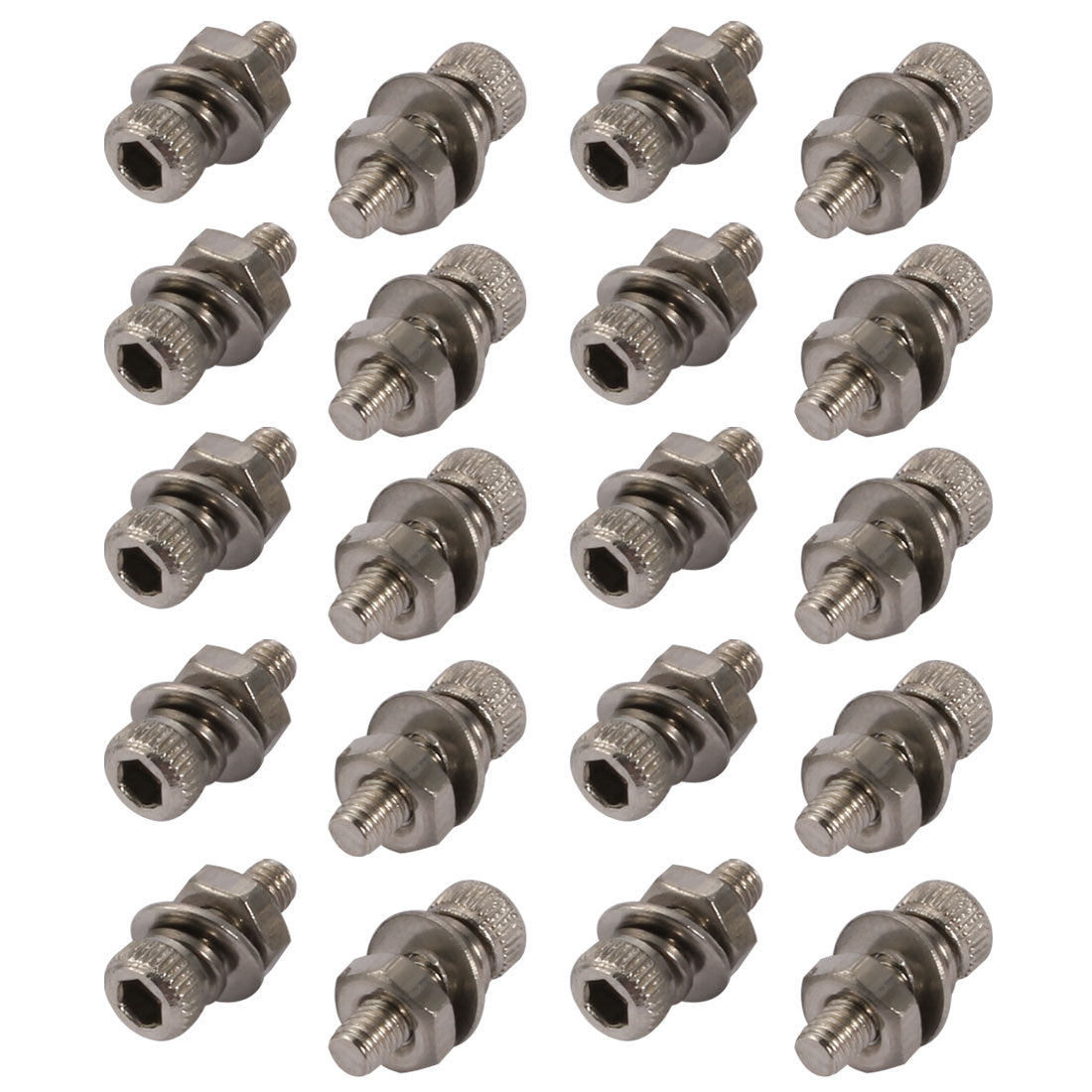 Harfington 20pcs M2.5x8mm 304 Stainless Steel Knurled Hex Socket Head Bolts w Nut Washer