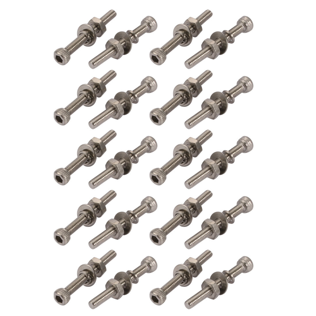 Harfington 20pcs M2.5x20mm 304 Stainless Steel Knurled Hex Socket Head Bolts w Nut Washer