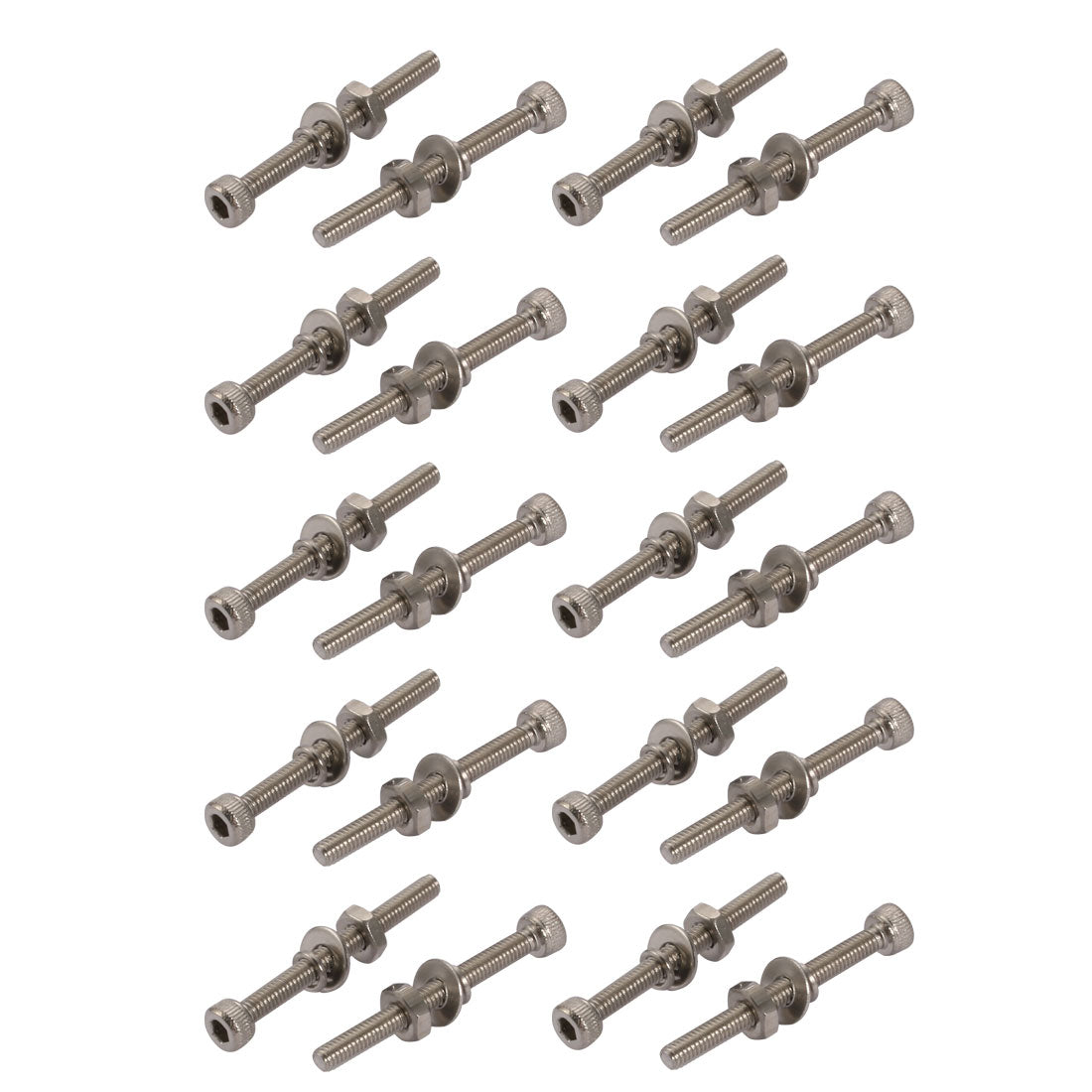 Harfington 20pcs M2.5x25mm 304 Stainless Steel Knurled Hex Socket Head Bolts w Nut Washer