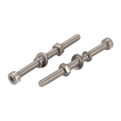 Harfington 10pcs M4x50mm 304 Stainless Steel Knurled Hex Socket Head Bolts Nuts w Washers