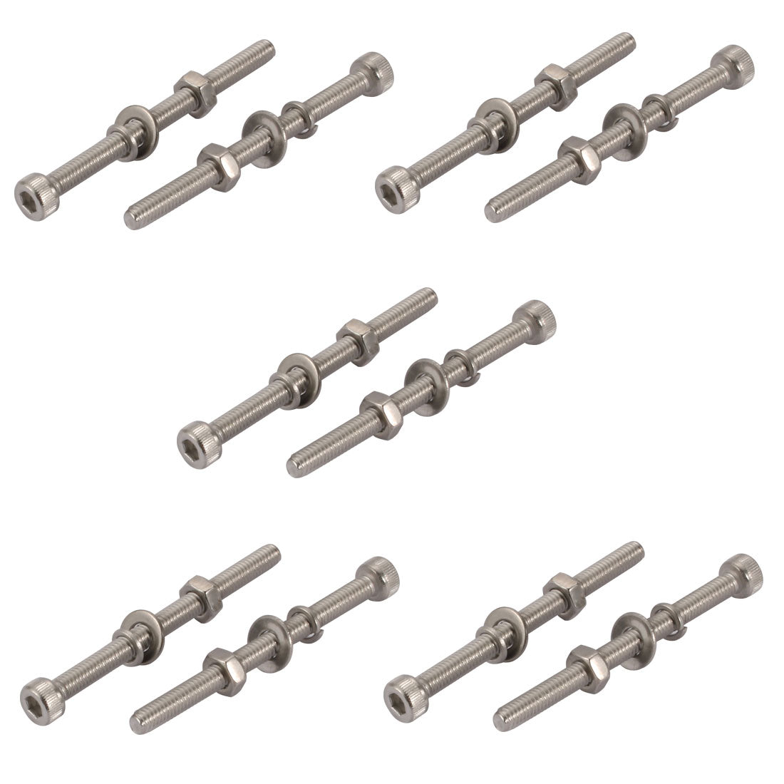 Harfington 10pcs M4x50mm 304 Stainless Steel Knurled Hex Socket Head Bolts Nuts w Washers