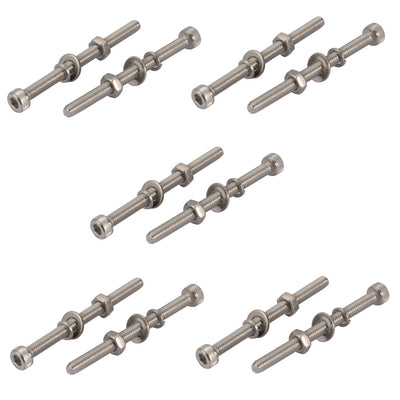 Harfington 10pcs M4x50mm 304 Stainless Steel Knurled Hex Socket Head Bolts Nuts w Washers
