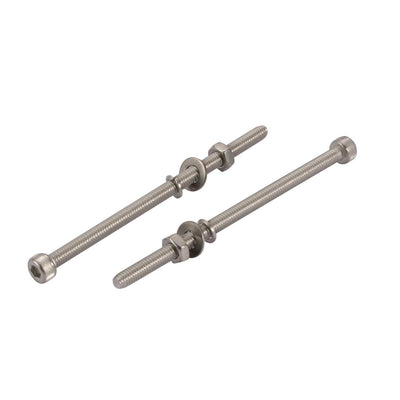 Harfington 10pcs M4x100mm 304 Stainless Steel Knurled Hex Socket Head Bolts Nuts w Washers