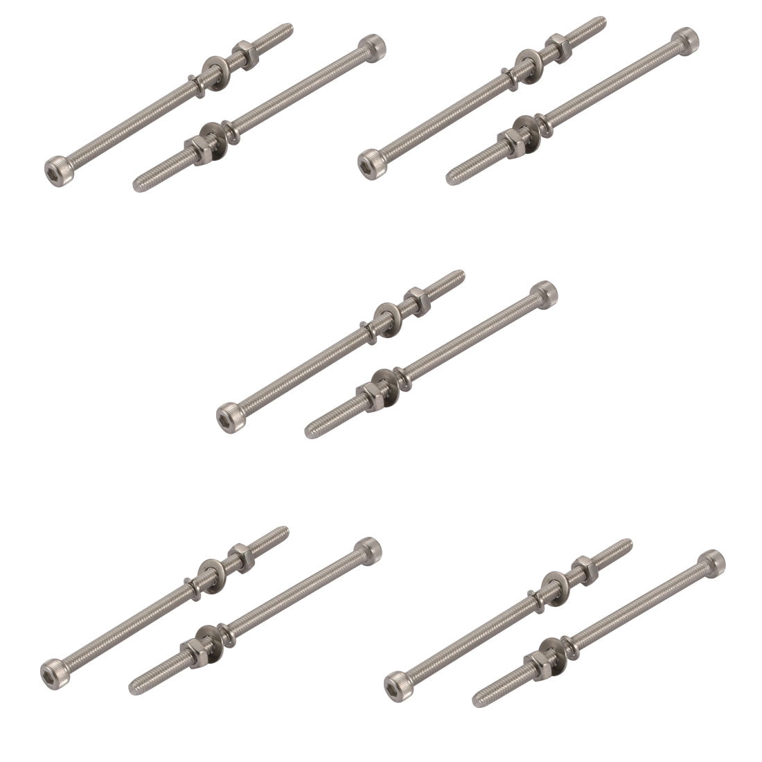 Harfington 10pcs M4x100mm 304 Stainless Steel Knurled Hex Socket Head Bolts Nuts w Washers