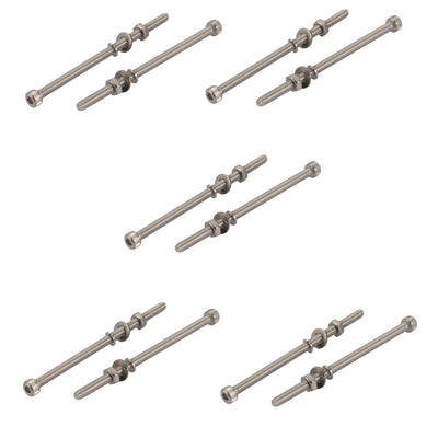 Harfington 10pcs M4x100mm 304 Stainless Steel Knurled Hex Socket Head Bolts Nuts w Washers