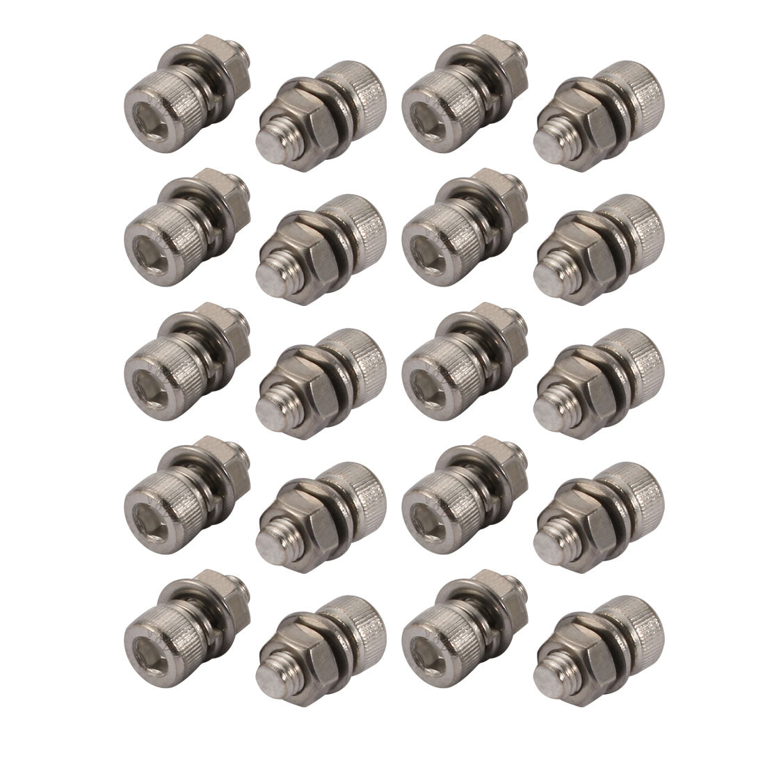 Harfington 20pcs M5x10mm 304 Stainless Steel Knurled Hex Socket Head Bolts Nuts w Washers