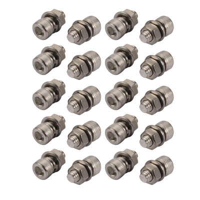 Harfington 20pcs M5x10mm 304 Stainless Steel Knurled Hex Socket Head Bolts Nuts w Washers