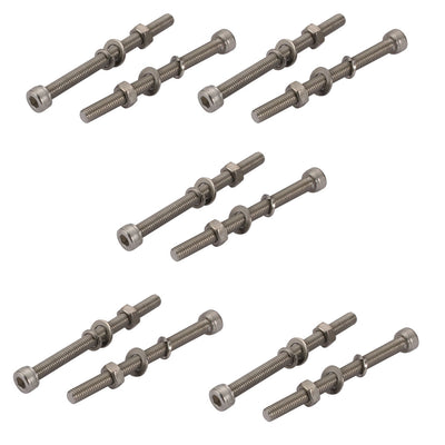 Harfington 10pcs M5x60mm 304 Stainless Steel Knurled Hex Socket Head Bolts Nuts w Washers
