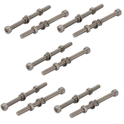Harfington 10pcs M5x70mm 304 Stainless Steel Knurled Hex Socket Head Bolts Nuts w Washers