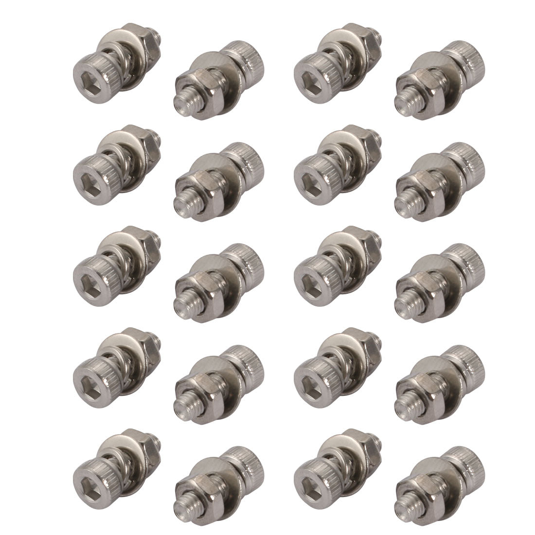 Harfington 20pcs M3x8mm 304 Stainless Steel Knurled Hex Socket Head Bolts Nuts w Washers