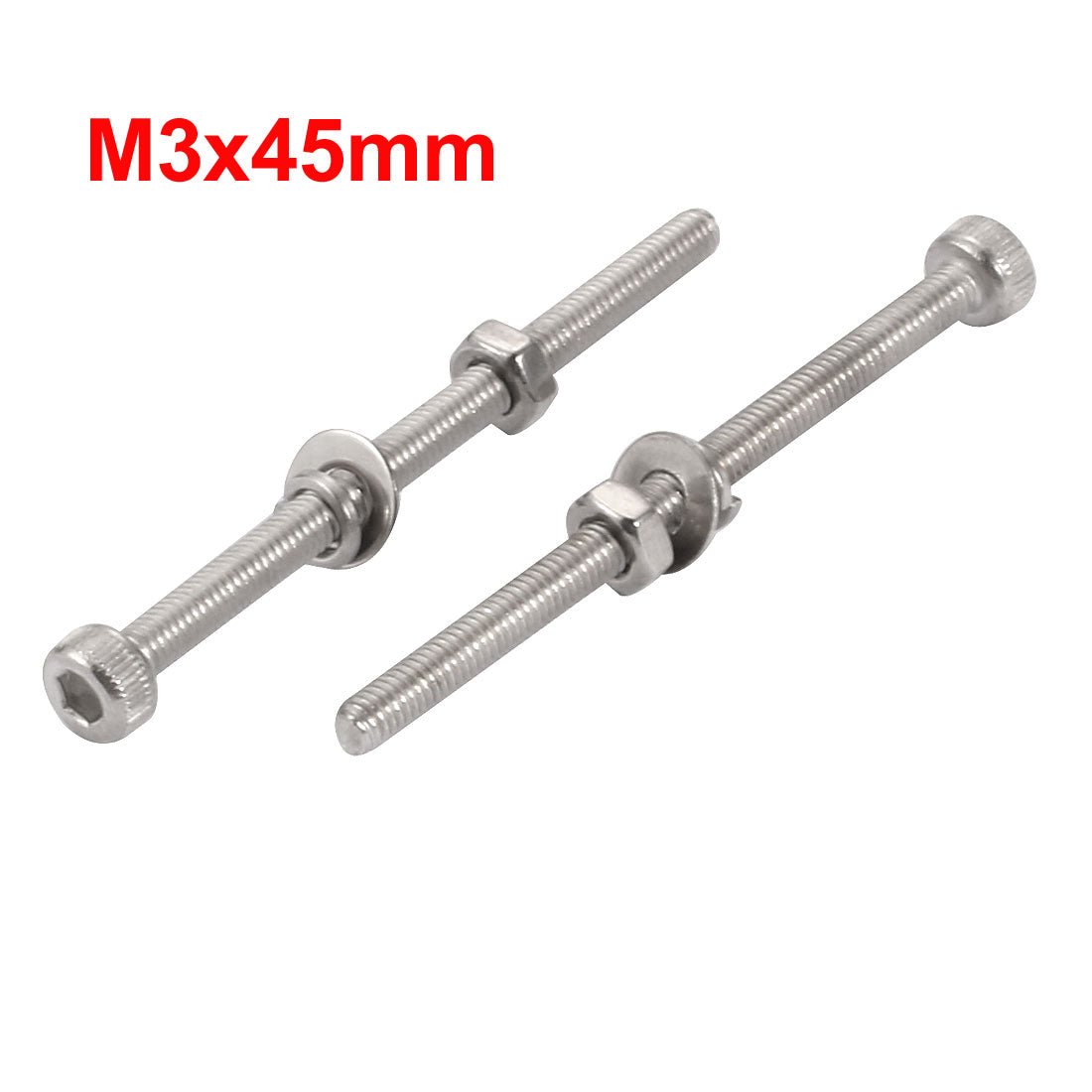 Harfington 10Pcs M3x45mm 304 Stainless Steel Knurled Hex Socket Head Bolt Nut Set w Washer