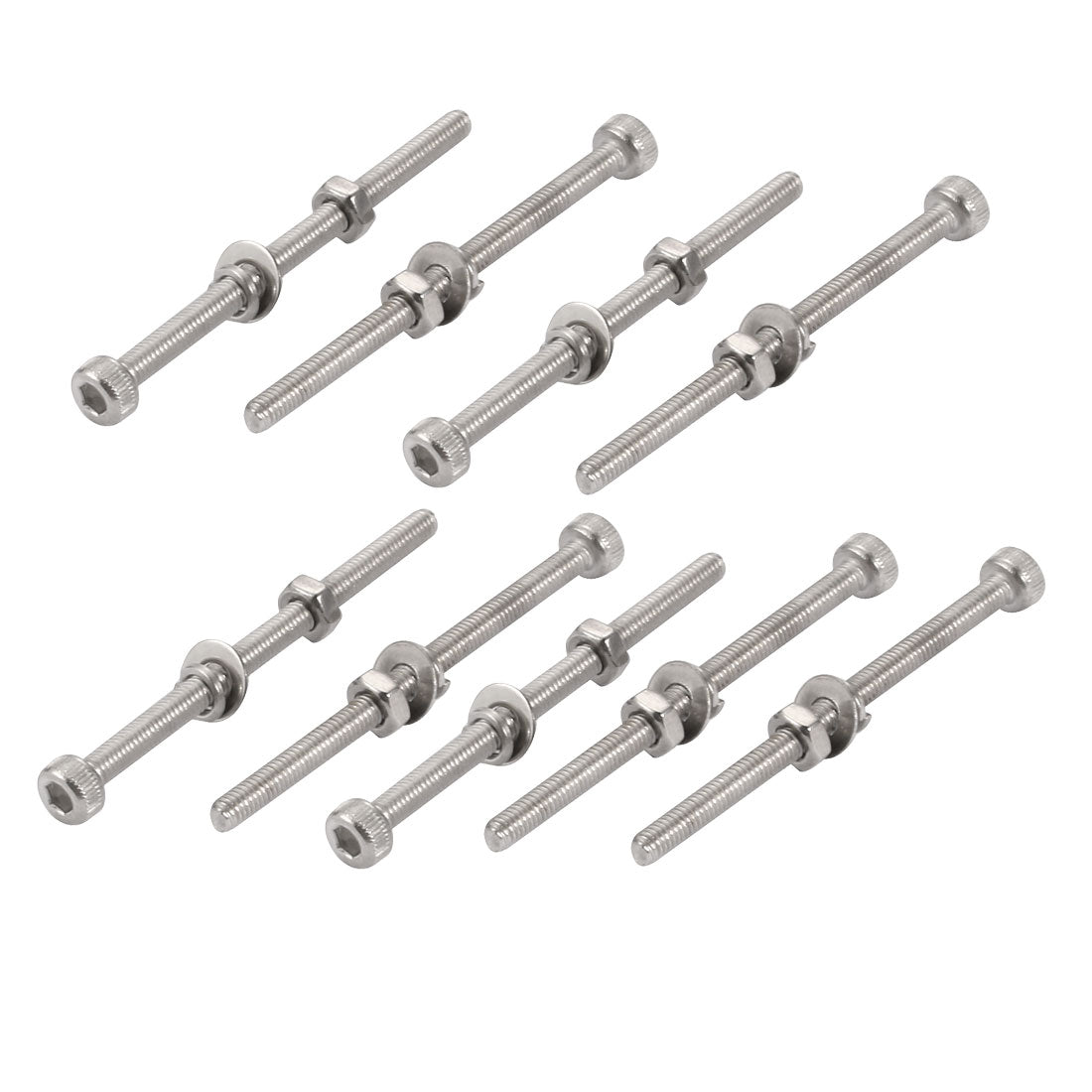 Harfington 10Pcs M3x45mm 304 Stainless Steel Knurled Hex Socket Head Bolt Nut Set w Washer