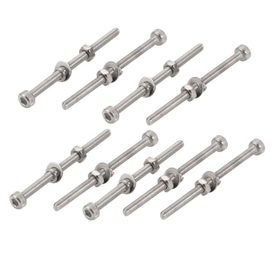 Harfington 10Pcs M3x45mm 304 Stainless Steel Knurled Hex Socket Head Bolt Nut Set w Washer