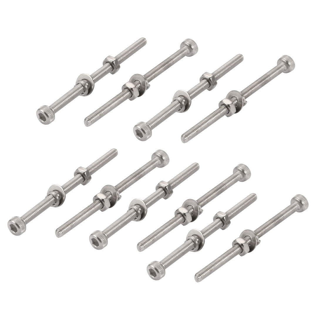 Harfington 10Pcs M3x50mm 304 Stainless Steel Knurled Hex Socket Head Bolt Nut Set w Washer