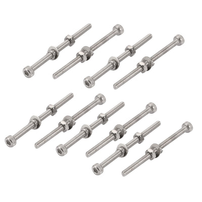 Harfington 10Pcs M3x50mm 304 Stainless Steel Knurled Hex Socket Head Bolt Nut Set w Washer