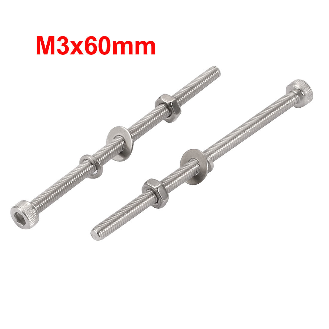 Harfington 20Pcs M3x60mm 304 Stainless Steel Knurled Hex Socket Head Bolt Nut Set w Washer