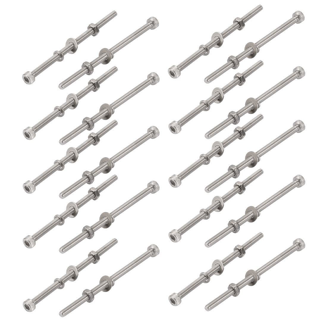Harfington 20Pcs M3x60mm 304 Stainless Steel Knurled Hex Socket Head Bolt Nut Set w Washer