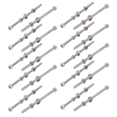 Harfington 20Pcs M3x60mm 304 Stainless Steel Knurled Hex Socket Head Bolt Nut Set w Washer