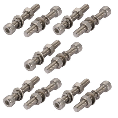 Harfington 10Pcs M8x50mm 304 Stainless Steel Knurled Hex Socket Head Bolt Nut Set w Washer