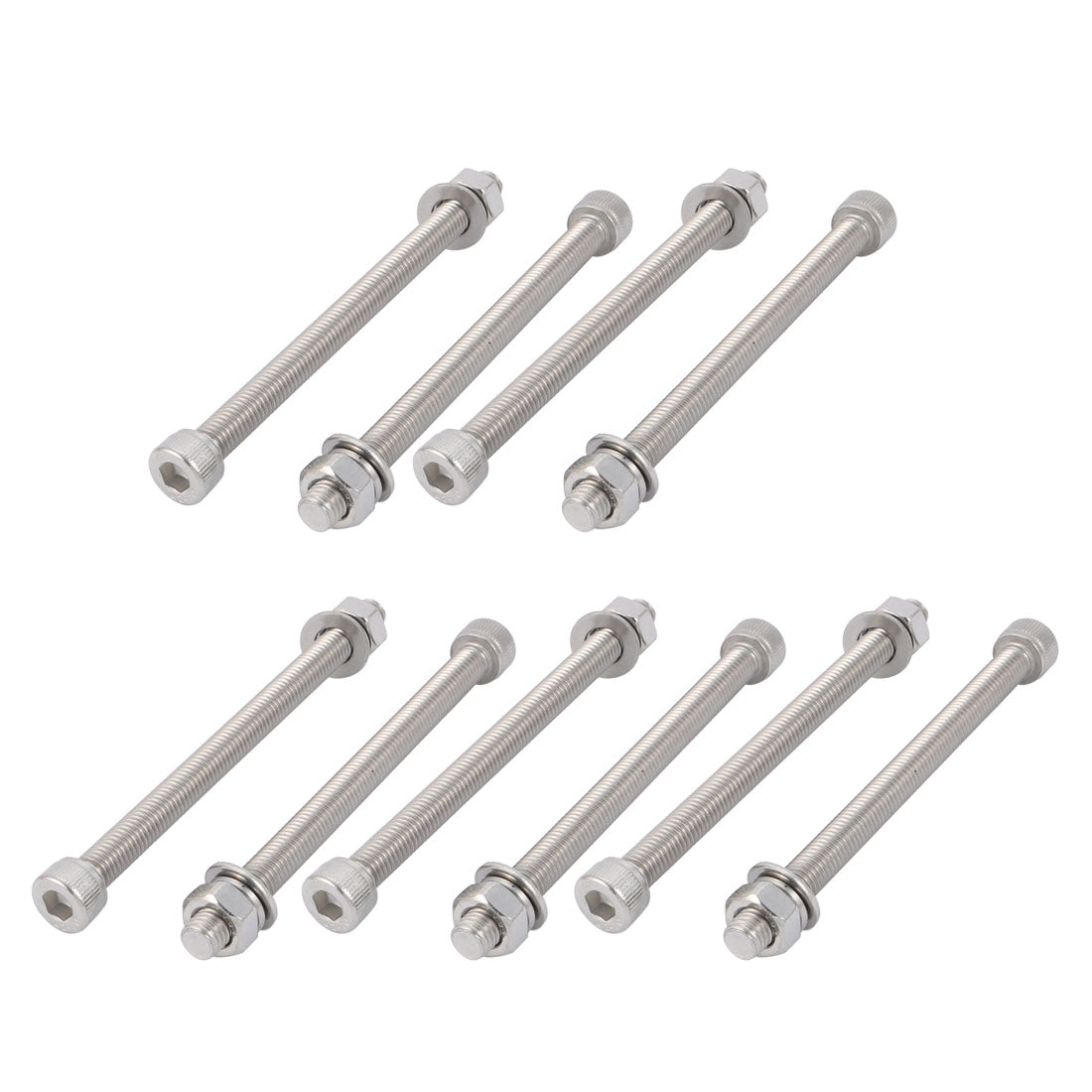 Harfington 10Pcs M8x110mm 304 Stainless Steel Knurled Hex Socket Head Bolt Nut Set w Washer