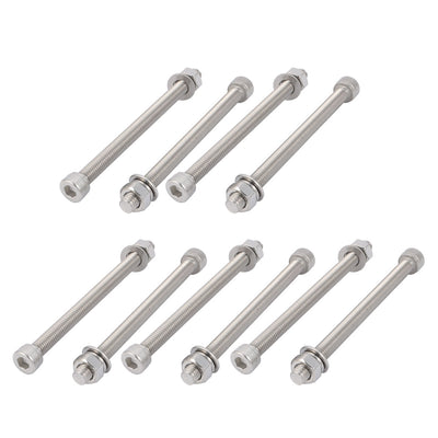 Harfington 10Pcs M8x110mm 304 Stainless Steel Knurled Hex Socket Head Bolt Nut Set w Washer