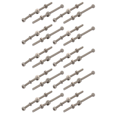 Harfington 20Pcs M2x35mm 304 Stainless Steel Knurled Hex Socket Head Bolts Nuts Set w Washers