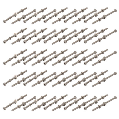 Harfington 50Pcs M2x35mm 304 Stainless Steel Knurled Hex Socket Head Bolts Nuts Set w Washers