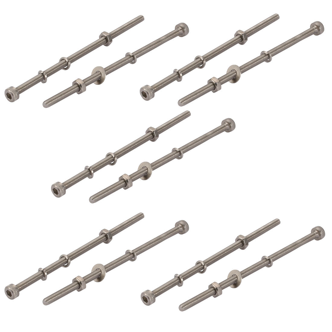 Harfington 10Pcs M3x70mm 304 Stainless Steel Knurled Hex Socket Head Bolts Nuts Set w Washers