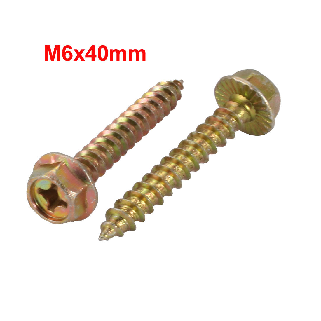 Harfington 8Pcs M6x40mm Yellow Zinc Plated phillips Drive Serrated Flange Hex Head Self-Tapping Screws