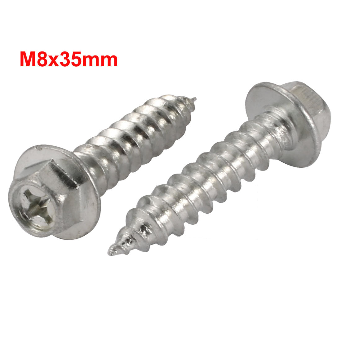 Harfington 2Pcs M8x35mm Zinc Plated phillips Drive Flange Hex Head Self-Tapping Screw
